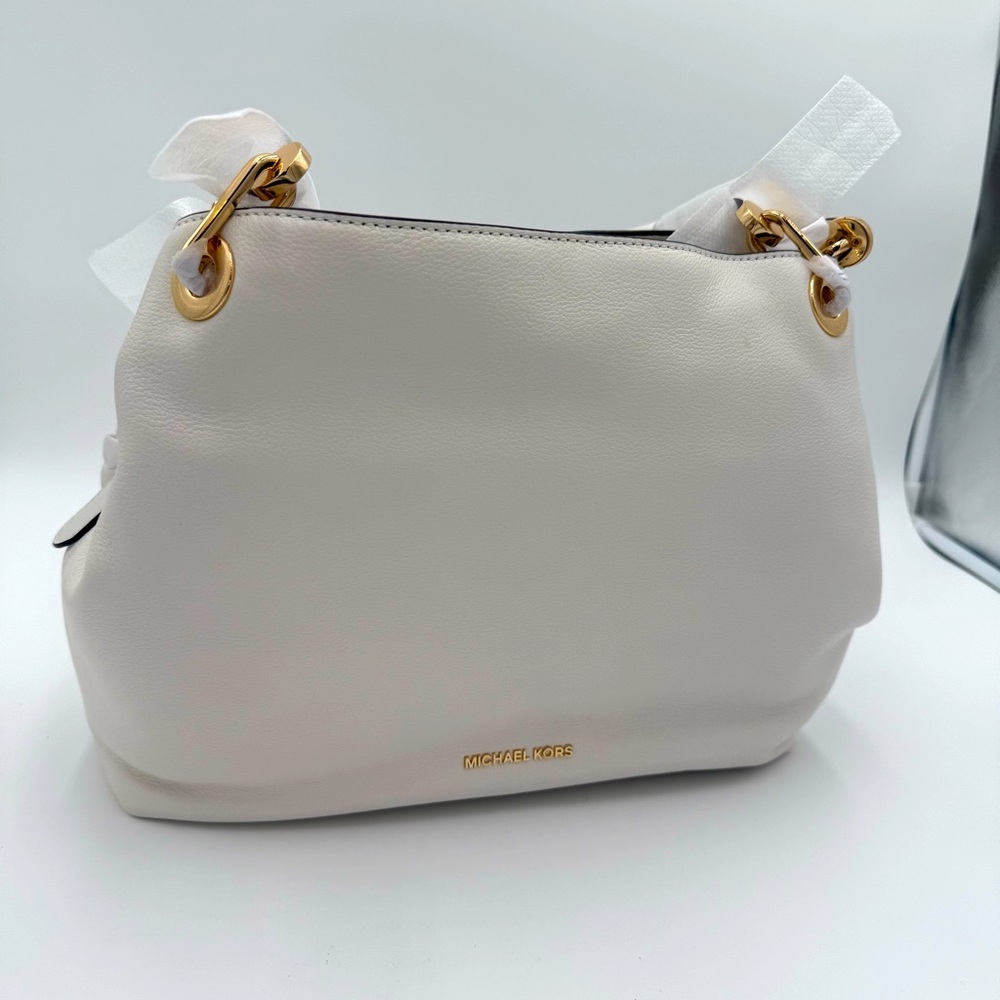 Michael Kors Raven Large Optic White Leather Shoulder Bag Tote Classic Purse NWT - Picture 1 of 11